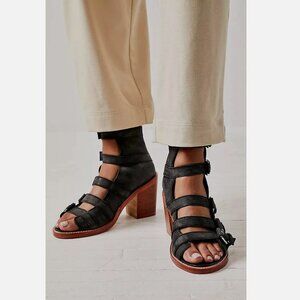 New Free People Buckle Up Baby Block Heels Size 7.5 MSRP: $198 Leather Black